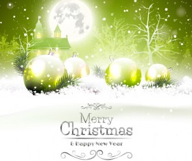 Fairytale christmas background with green xmas ball vector