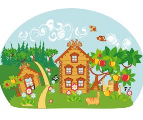 Fairytale town scenery vector material 02