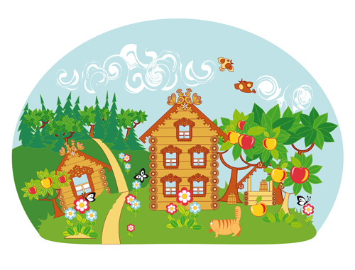 Fairytale town scenery vector material 02