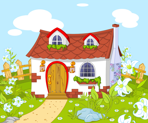 Fairytale town scenery vector material 03