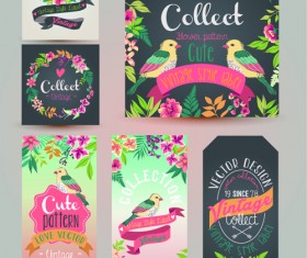 Flower with birds vintage cards vector 01
