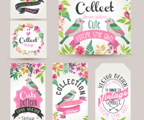 Flower with birds vintage cards vector 02