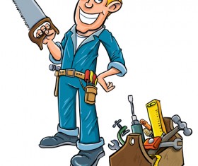 Funny cartoon builders vector illustration 03