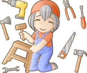 Funny cartoon builders vector illustration 05