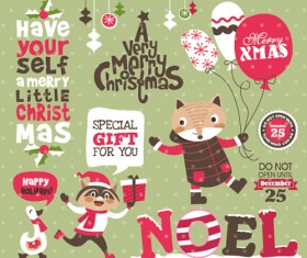 Funny christmas cartoon elements vector 02