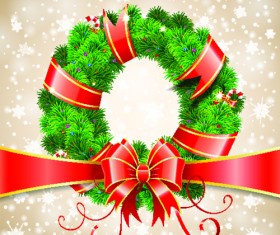 Garlands and red ribbons xmas background