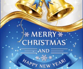 Golden bell christmas with new year blue bow background
