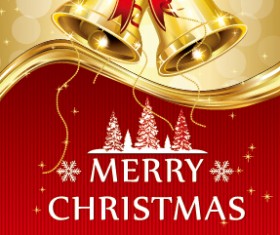 Golden bell christmas with new year red bow background