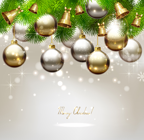 Golden christmas ball with bell background vectors