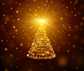 Golden light christmas tree background vector material