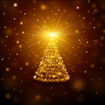 Golden light christmas tree background vector material