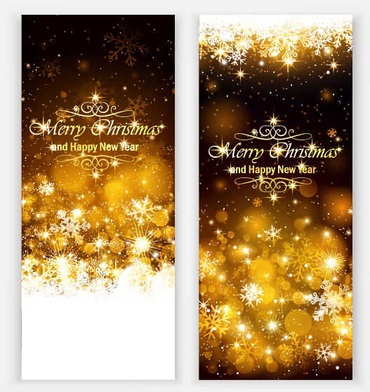 Golden light with snowflake christmas vertical banner vector