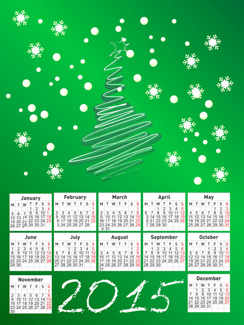 Green christmas style 2015 calendar vector