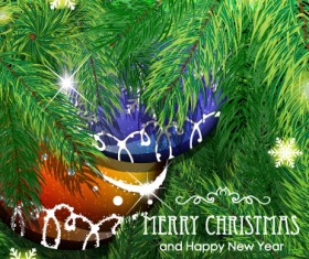 Green needles and snowflake christmas background