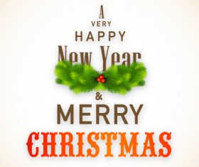 Green needles christmas and new year label background 01