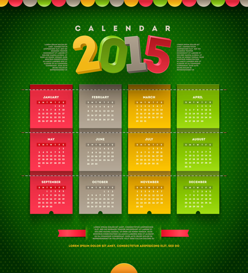 Green pattern with colored 2015 calendar vector