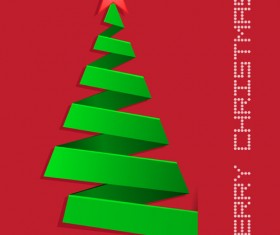 Green ribbon xmas tree with red background