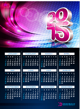 Grid calendar 2015 with abstract background vector 04