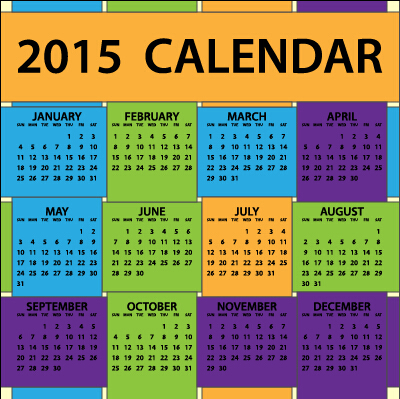 Grid colored calendar 2015 vector