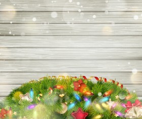 Halation christmas wood background with baubles vector