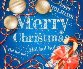 Hand drawn merry christmas with ornaments vector