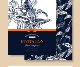 Hand drawn retro flower with bird wedding invitations vector 03