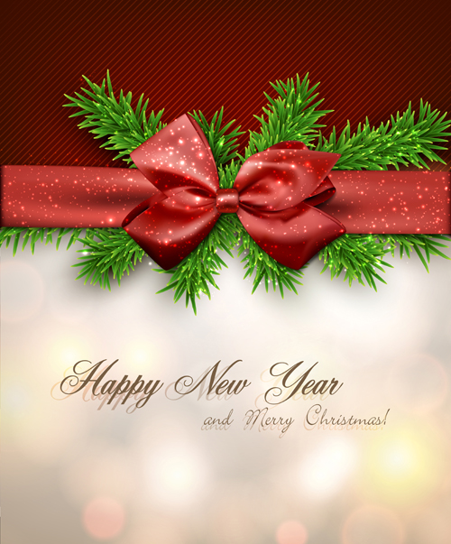 Happy new year and christmas bow gift card 01 free download