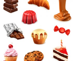 Ice cream and dessert with chocolate vector set 01