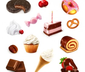 Ice cream and dessert with chocolate vector set 02