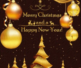 Luxury golden christmas background with baubles vector 02