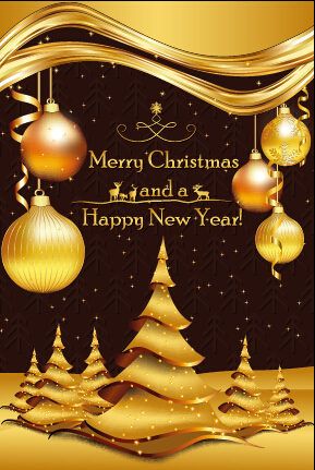 Luxury golden christmas background with baubles vector 02