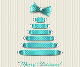 Merry christmas ribbon bow tree vector