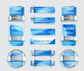 Metal with blue web banners and labels vector