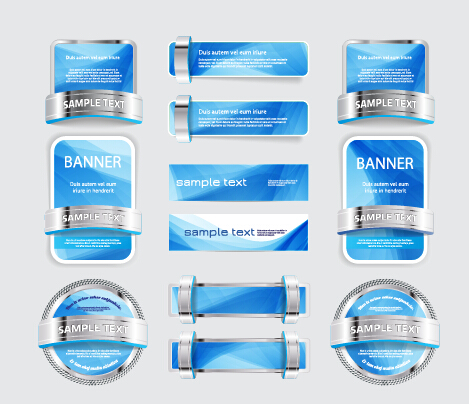 Metal with blue web banners and labels vector