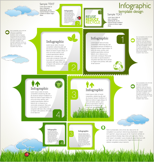 Modern ecology infographics green template vector 02