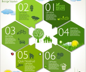 Modern ecology infographics green template vector 06