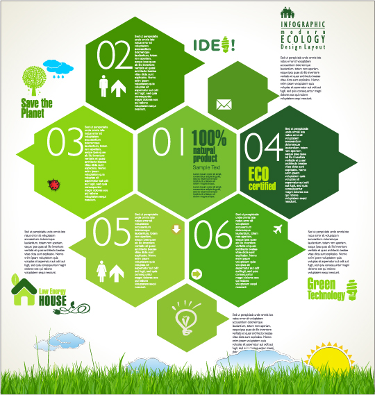 Modern ecology infographics green template vector 12