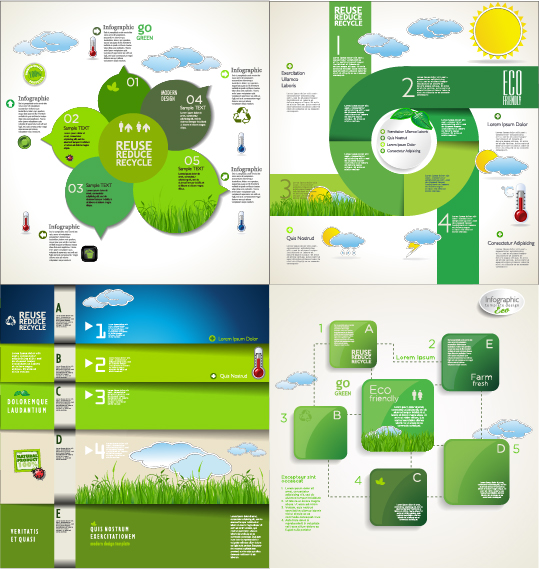 Modern ecology infographics green template vector 16