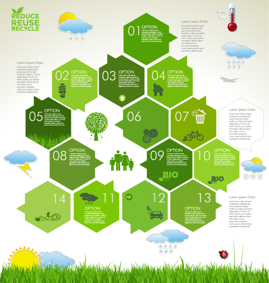 Modern ecology infographics green template vector 18