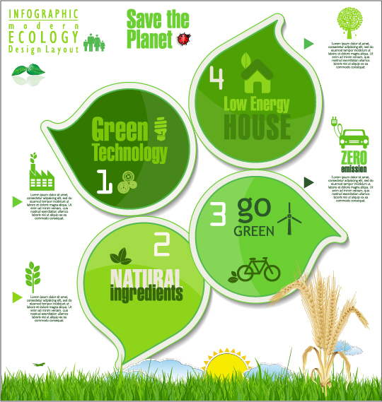 Modern ecology infographics green template vector 21