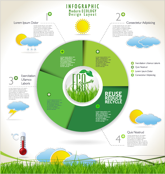 Modern ecology infographics green template vector 23
