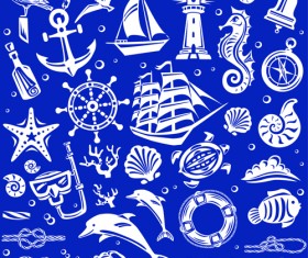 Nautical elements blue seamless pattern vector 01
