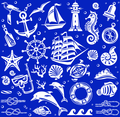 Nautical elements blue seamless pattern vector 01