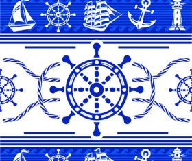 Nautical elements blue seamless pattern vector 02