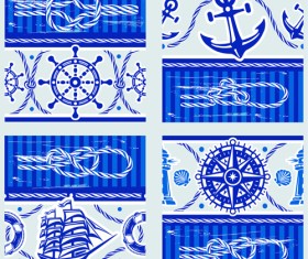 Nautical elements blue seamless pattern vector 03