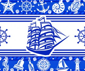 Nautical elements blue seamless pattern vector 04