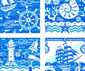 Nautical elements blue seamless pattern vector 05
