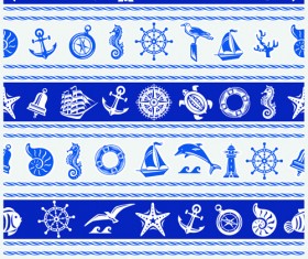 Nautical elements blue seamless pattern vector 06
