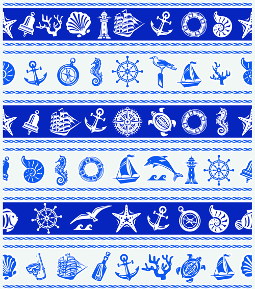 Nautical elements blue seamless pattern vector 06