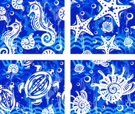 Nautical elements blue seamless pattern vector 07
